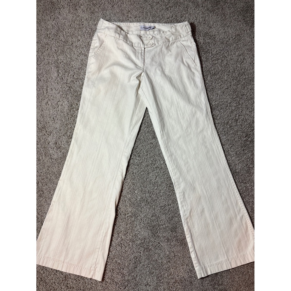 Classic Woman White Textured Stripe Wide Leg Trousers Size 4 Dress Pants